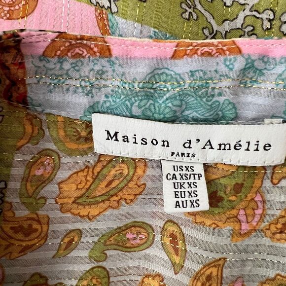 Maison d‘Amélie Pastel Flowy Peasant Top Floral Patchwork Boho Chic Hippie XS - Picture 7 of 10